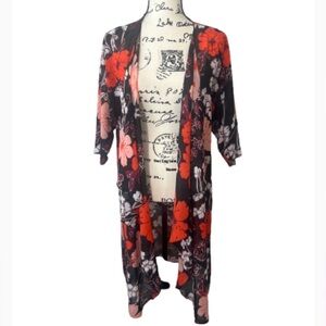 LuLaRoo Floral Garden Jacket Kimono Black and Orange